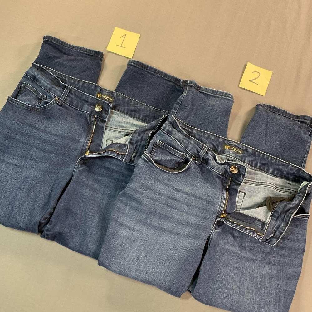 Lee Jeans Lot 2 Women 14W PET 34x28 Blue Relaxed Fit Straight Leg Stretch Work